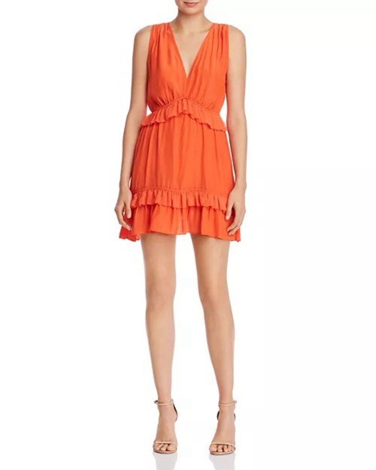 Ramy Brook Moira Mini Dress Womens Size 0 Tiered Ruffle Spring Tangerine